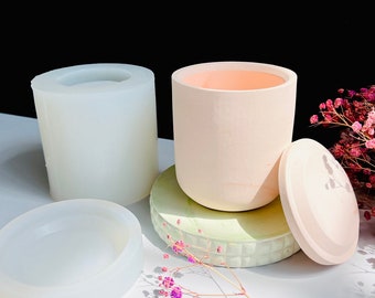 10 oz Candle Jar with Lid Mold Round Candle vessel Wax Container Planter Flower Pot Molds DIY Cement Plaster Epoxy Resin silicone Moulds