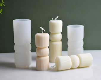 Moule en silicone à bougie cylindrique rayée -Bougies parfumées savon moules en silicone DIY Handmade Concrete Ciment Plâtre Home decor Molds