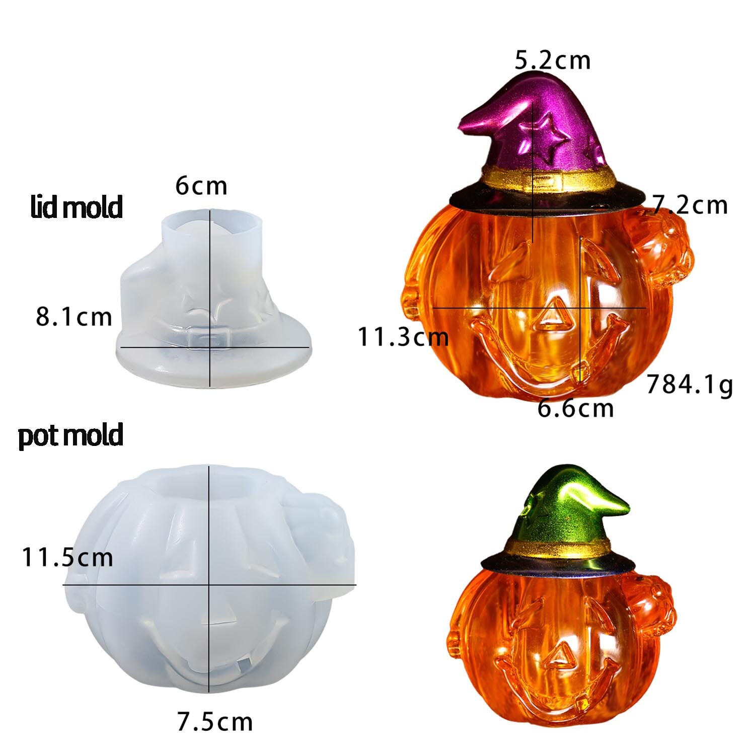 Moule En Silicone Citrouille 3D Avec Couvercle - Pour Pot à Bijoux, Bougeoir, Rangement Bonbons - Décoration Halloween, Automne - DIY Résine - 7