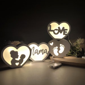 Molde de silicone de LED Mama coração molde carta mama amante mãe com bebê molde EPOXY raios em gesso enfeites para casa molde de silicone Dia das Mães
