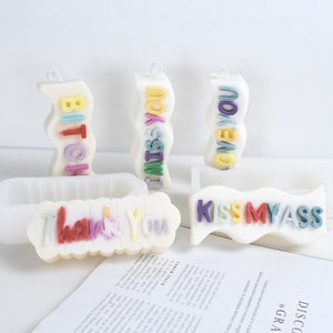 Molde de vela com slogan de letra 3D Palavras em inglês DIY Artesanal Arte perfumada Vela Sabão Moldes de silicone, resina epóxi cimento decoração de casa