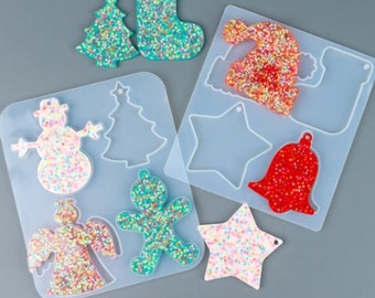 Weihnachten Ornamente Anhänger Silikonform DIY UV Epoxidharz Schneemann Weihnachtsbaum Hängen Schlüsselbund Handwerk Formen