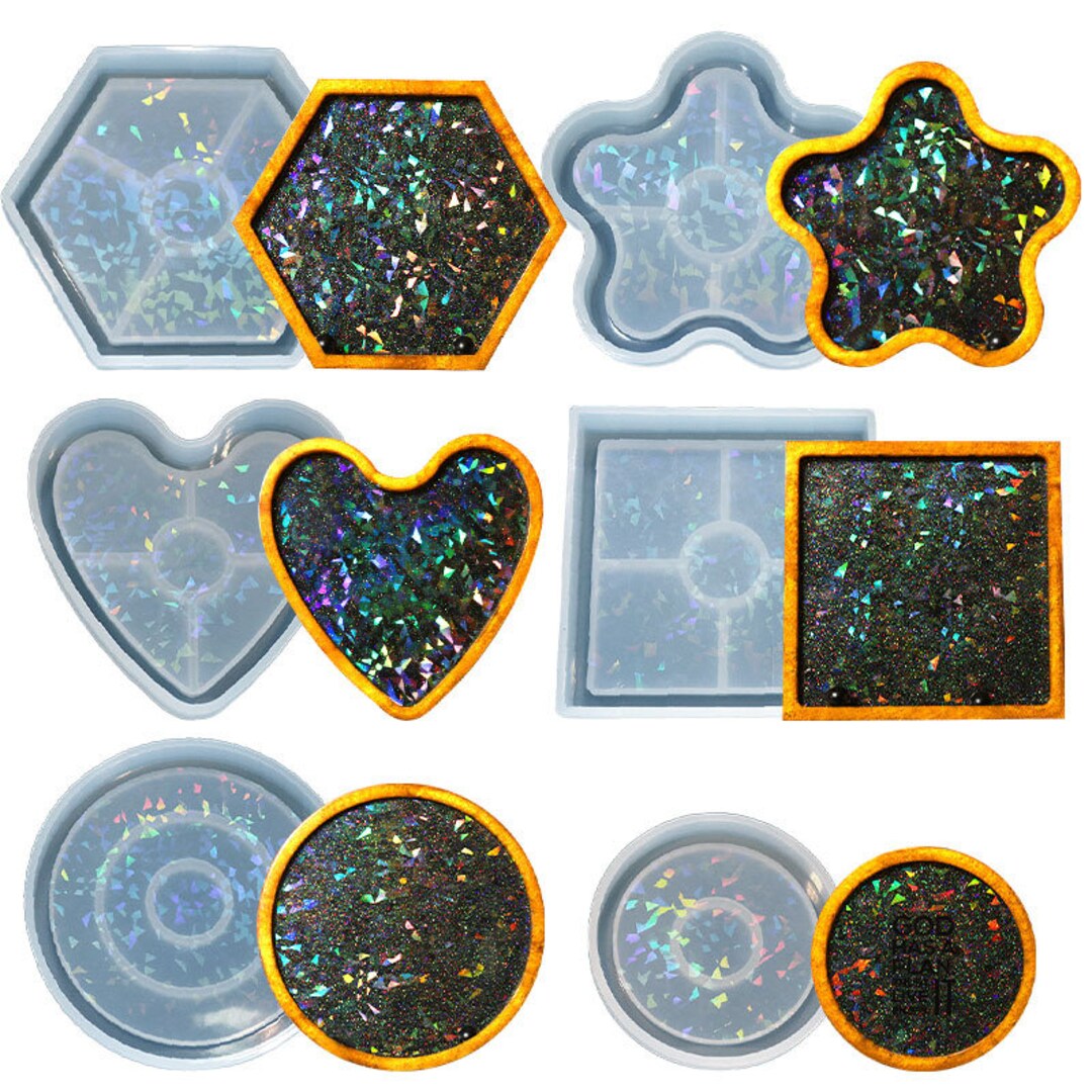 6 Kinds Holographic Resin Coaster Molds, Round Coaster Epoxy Resin