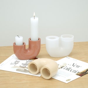 U shape Candlestick Silicone Mold , Candles Holder Tray Mould , Handmade Terrazzo Cement Epoxy Resin Candlestick Plaster Mold