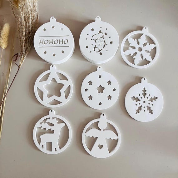 Juome Moldes de resina de silicona para adornos de Navidad, 10 moldes de silicona para colgantes de Navidad para fundición de resina epoxi, manualidades de bricolaje, llaveros para hacer decoraciones de