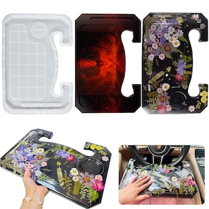 Car Steering wheel tray table mold , portable table silicone mold , Car drink tray dinner plate Mold, DIY Resin Car office Laptop desk molds
