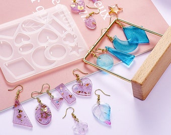 Resin Earring Stud Jewelry Pendant Mold For Epoxy Resin, Resin Star Moon Drop Heart Earring Molds,DIY Handmade Necklace Pendant Mold
