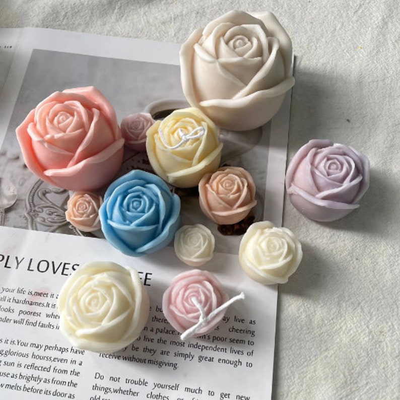 3D-rosblomma-ljusform, hartsrosform, silikon DIY-handgjord tvålljus chokladform godistillverkningsform, blomljusform bild 1