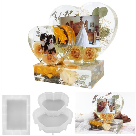 Moules Silicone Cadre Photo Coeur LOVE - Kit Résine Époxy Pour Cadres Photos Personnalisés Saint-Valentin Mariage Anniversaire, Avec Supports, Idéal DIY Romantique