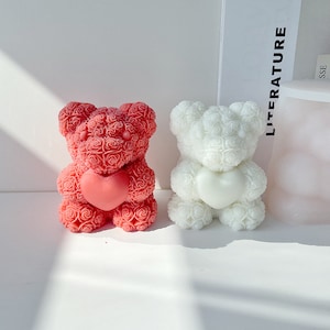 Rose Bear Silicone mold - Valentine's Day Scented Love Heart Candle mold -DIY Handmade Cement Epoxy Resin Molds Chocolate Baking Moulds