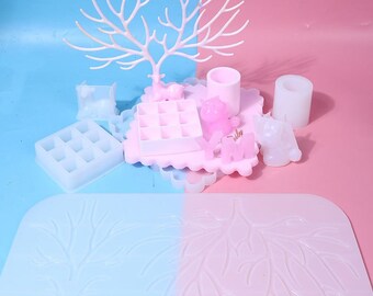 6 pcs Mold Kit : Lipstick storage box , deer  , display wave tray ,penholder mold, deer antler silicone mold,DIY handmade Epoxy resin gift