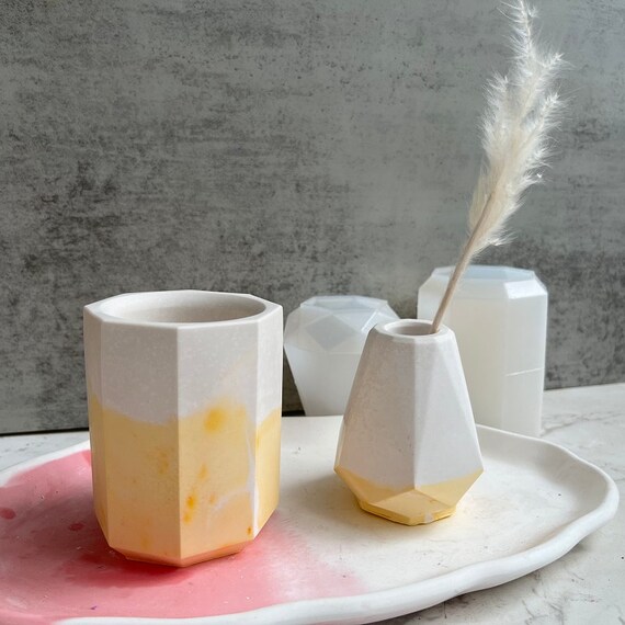 Flower Pot Vase Silicone Mold Hexagonal Cut Vase Mold Gypsum Etsy