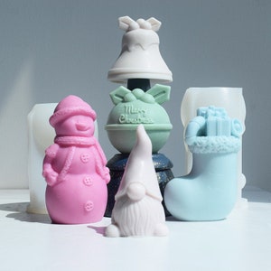 3D Christmas Decor candle mould ,DIY handmade Christmas Ball ,Snowman ,Christmas stocking ,Christmas bell ,Santa Claus Silicone Molds