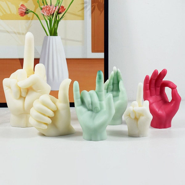 Kinds of Finger Gesture Candle Scented Mold- Silicone Fist Middle finger, thumb, little finger Resin Art Concrete plaster Home decor mold