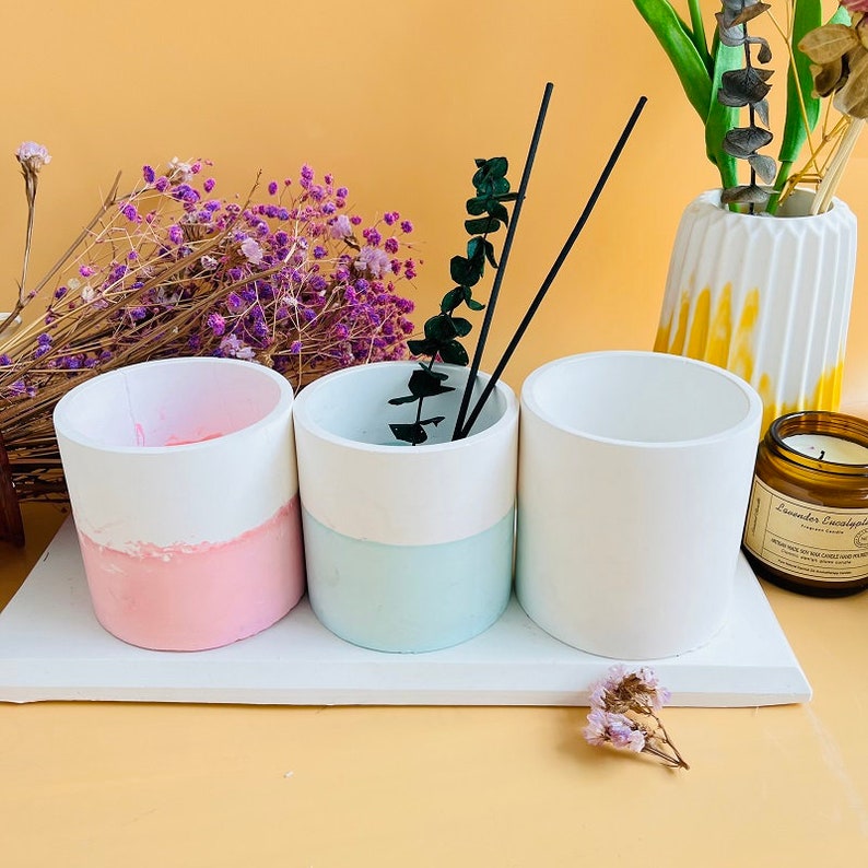 Round Candle Jar Concrete Planter Silicone Molds Flower Pot Etsy