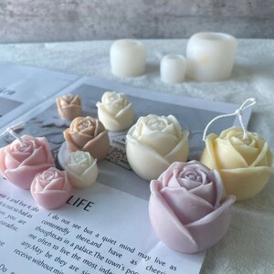 3D-rosblomma-ljusform, hartsrosform, silikon DIY-handgjord tvålljus chokladform godistillverkningsform, blomljusform bild 3