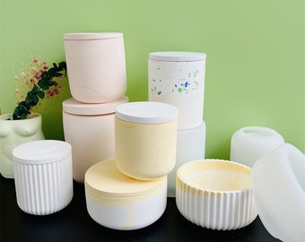 Various sizes Jar & Lid Molds ,Cylindrical Scented Candle vessel Wax Container Molds DIY Cement Concrete Plaster Epoxy Resin silicone Mold