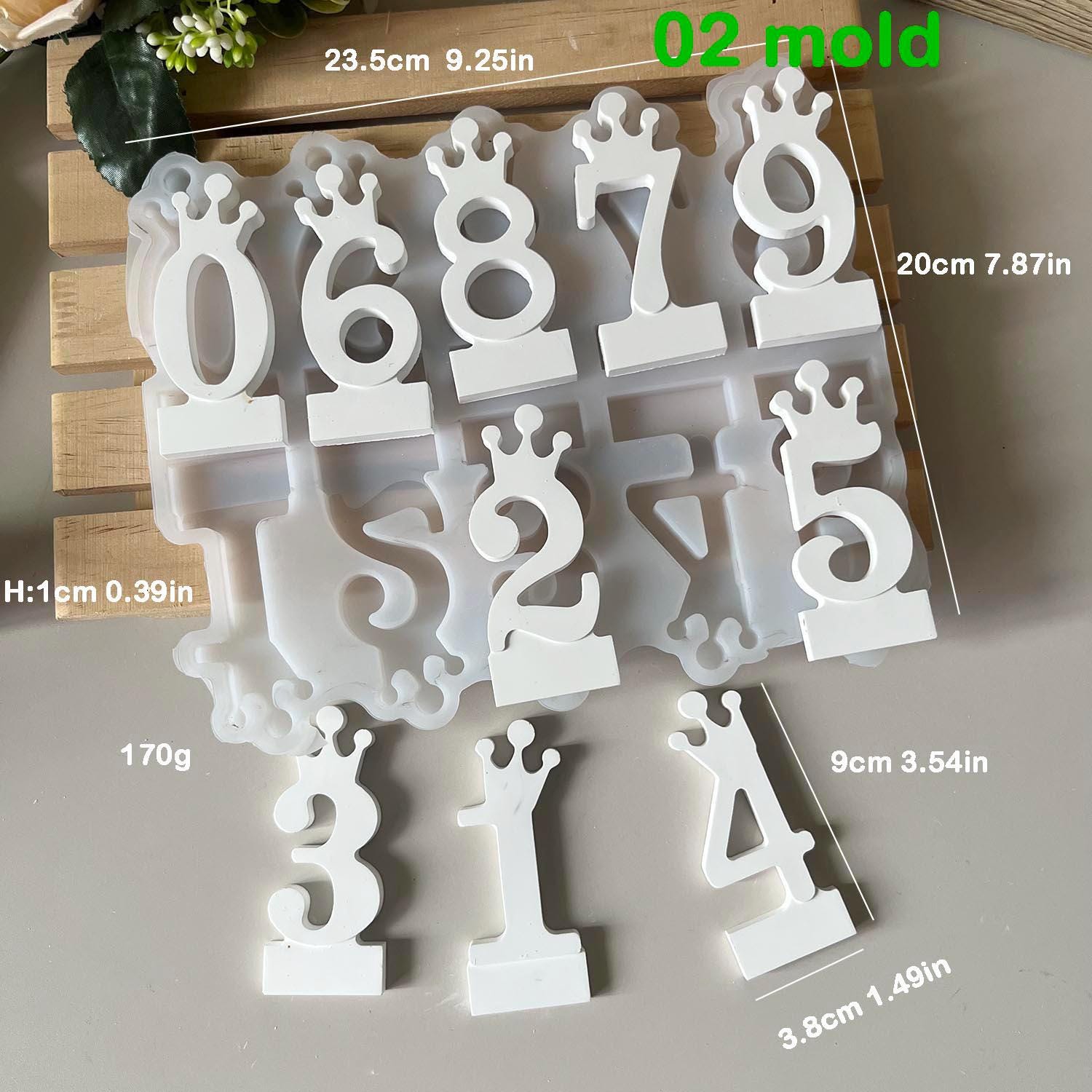 0～9の数字と王冠のシリコン型、誕生日のデジタル数字型、キャンドル型