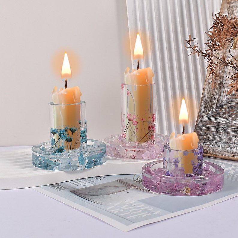 Long Candles Candlestick Candle Holder Silicone Mold Handmade Terrazzo Cement jesmonite Epoxy Resin Plaster Concrete Candles holder Moulds image 4