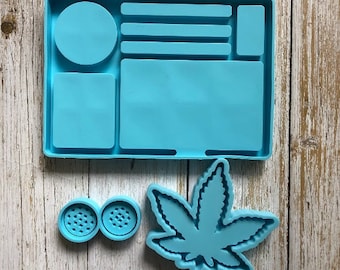 Smoker Set, Silicone Rolling tray mold, Grinder mold,Leaf Ashtray mold, epoxy resin mold, silicone mold ashtray, resin molds,quickstand mold