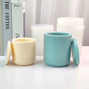 Jarra de vela com tampa, molde redondo, vaso de cera, recipiente de cera, plantador, moldes de vaso de flores, gesso de cimento, resina epóxi, moldes de silicone