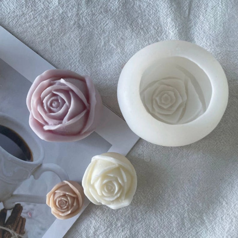 3D-rosblomma-ljusform, hartsrosform, silikon DIY-handgjord tvålljus chokladform godistillverkningsform, blomljusform bild 7