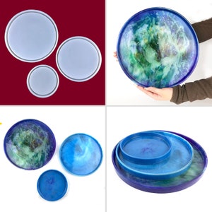 12.5 inch 10.5 &quot; 7&quot; Large Round Jesmonite Terrazzo Tray  Molds, Concrete Cement Plaster Resin Jewelry Trinket Fruit Plate Silicone Moulds