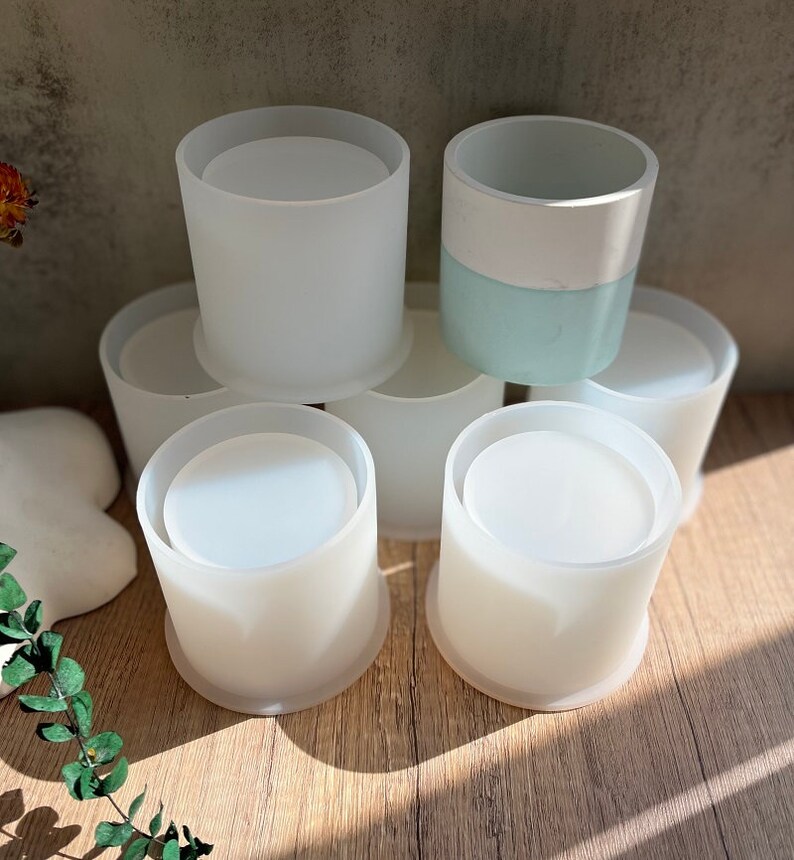 Round Candle Jar Concrete Planter Silicone Molds Flower Pot Etsy