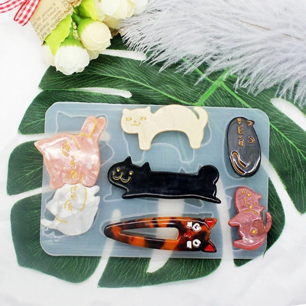 Silicone Kawaii Cat Hair Clips For Resin Molds Dog bone Hair Barrette UV Epoxy Resin Molds for Kid Crafting Hair Clip Supplies For Girl