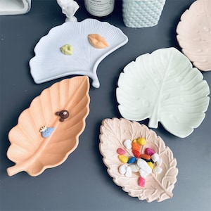 Ginkgo Leaf Jesmonite Terrazzo Coaster Molds, Concrete Cement Plaster Tray Mold Resin Jewelry Trinket Plate Silicone Moulds