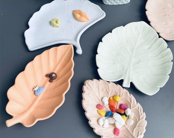 Ginkgo Leaf Jesmonite Terrazzo Coaster Molds, Concrete Cement Plaster Tray Mold Resin Jewelry Trinket Plate Silicone Moulds