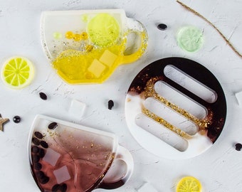 Quicksand Coffee Cup shape Coaster Mold Kit, Resin lemon slice Filler Mold, Coaster Holder Mold, DIY Epoxy Resin Coaster tray Smooth moulds