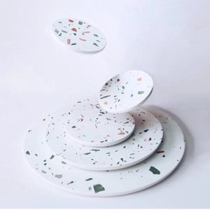 Large Size Round Concrete Terrazzo Tray Molds Round Cement Flat Bottom Tray Coaster Molds Home Decor Dish Plate Epoxy Resin Coaster Moulds