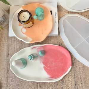 Oval Round Jesmonite Terrazzo Tray Molds, Concrete Cement Plaster Irregularity Coaster Mold Resin Jewelry Trinket Plate Silicone Mould
