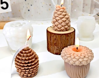 3 Moules à Bougies En Silicone Noël - Formes Pommes De Pin, Bonhomme De Neige, Pour DIY, Savon, Plâtre