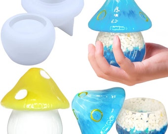 Mushroom Style Pot Molds Round Candle Jar Flower Pot Molds -Agaric Concrete Cement Plaster Planter Pot Resin Trinket Jewelry Storage Moulds