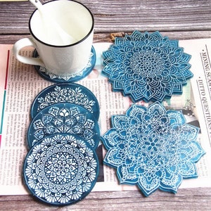 Mandala Flower Coaster Molds, Concrete Resin Coaster Mold, Round Coaster Silicone Molds, Concrete Plaster Molds, Mandala Tray Plate Molds