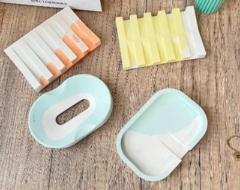 Concrete Soap Dish Silicone Mold Plaster Cement Stripe Shape Soap Tray Box Moulds Epoxy Resin Oval Soap Tray Decoration Bathroom Tools Molds