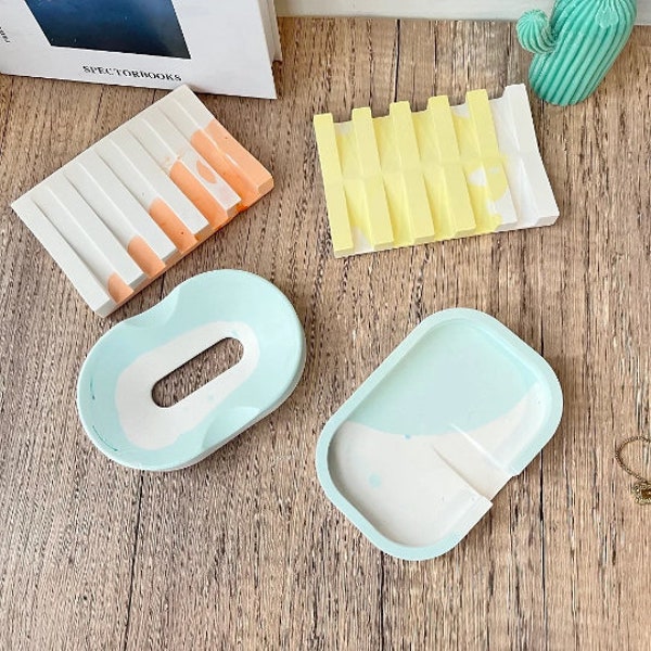 Concrete Soap Dish Silicone Mold Plaster Cement Stripe Shape Soap Tray Box Moulds Epoxy Resin Oval Soap Tray Decoration Bathroom Tools Molds