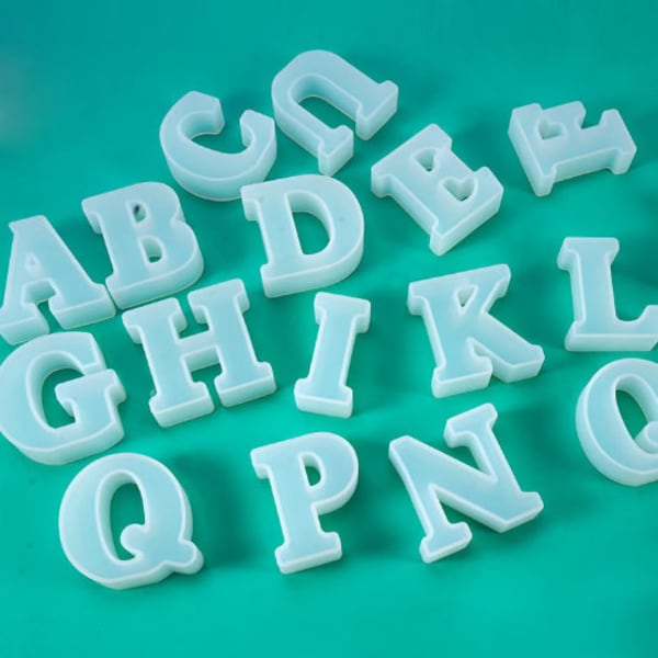 Moule à alphabet de 6,3 cm, grande lettre en silicone, moule à alphabet 26 majuscules, moule à gâteau alphabet, mots de bureau décorent le moule en béton en résine.