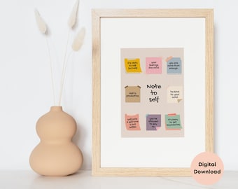 Note to Self Mental Health Reminders Poster // Mental Health Tips, Daily Affirmations, School Psychologist Poster, Therapist Office Wall Art