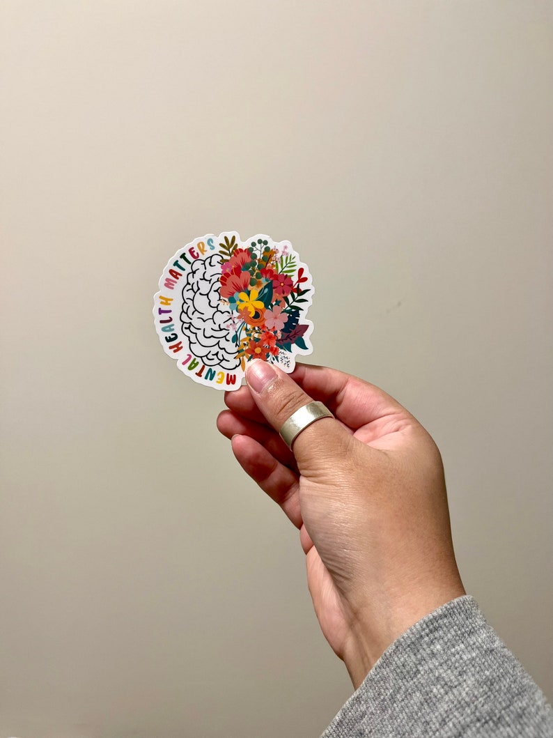Mental Health Matters Floral Brain Sticker // Mental Health is Health ...