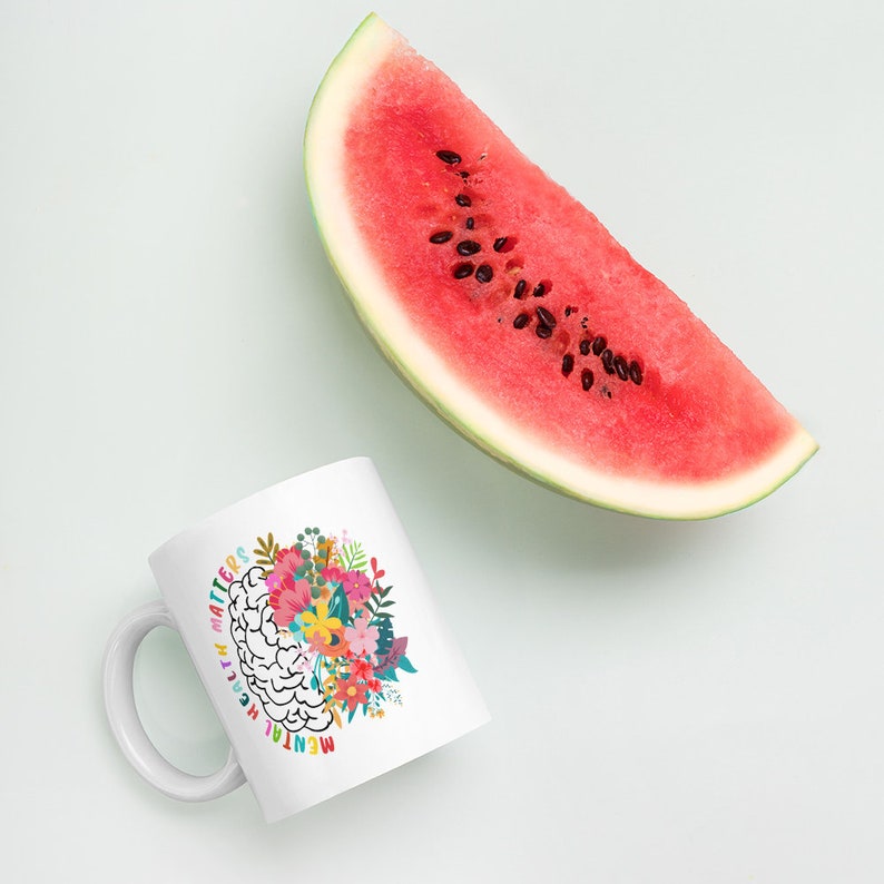 Floral Mental Health Matters Brain Ceramic Mug // Flower Brain Mug, Mug ...