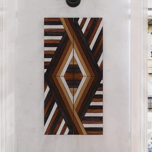 Farmhouse Home Decor Wooden Art Sign, Wood Geometric Wall Hanging Boho Wall Art Prints on Wood for Apartment Bedroom Living Room