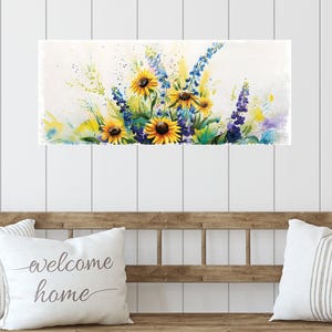 36-Inch Spring Watercolor Wildflower Wooden Wall Sign | Decor Sign for Entryway | Mantel Decor for Living Room, Bedroom