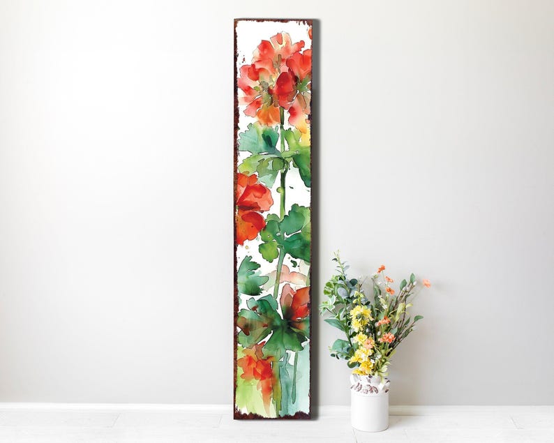 48in Summer Red Geraniums Porch Sign - Wooden Farmhouse Rustic Decor ...