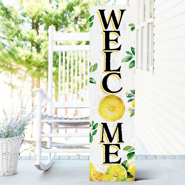 36in Fresh Lemon Summer Welcome Porch Sign for Front Door, Rustic Wooden Decor, Outdoor Wall Art, Vibrant Farmhouse Patio Display