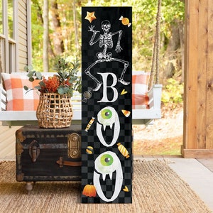 36in "Boo" Halloween Porch Sign - Front Porch Halloween Welcome Sign, Vintage Halloween Decoration, Rustic Modern Farmhouse Entryway Board