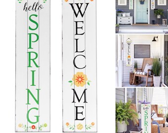 36in Spring Welcome Sign for Front Door | Reversible Wooden Porch Sign 36inch | 2 Sided Front Porch Decor | Home Decor Indoor Outdoor Wood