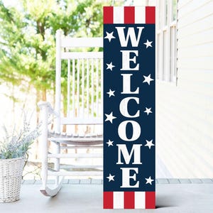36in &quot;Welcome&quot; 4th of July Porch Sign - Vibrant & Patriotic Front Door Decor for Independence Day Festivities